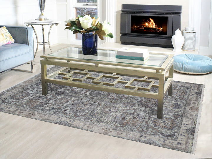 6'0" x 9'1" New Hand Knotted Green Wool & Silk Rectangle Oriental Rug - MOA10259164