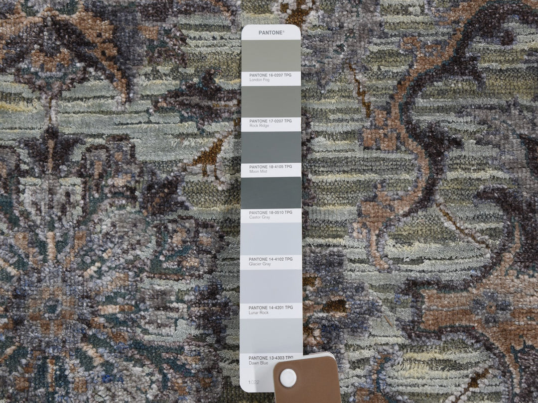 6'0" x 9'1" New Hand Knotted Green Wool & Silk Rectangle Oriental Rug - MOA10259164