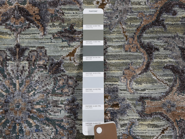 6'0" x 9'1" New Hand Knotted Green Wool & Silk Rectangle Oriental Rug - MOA10259164