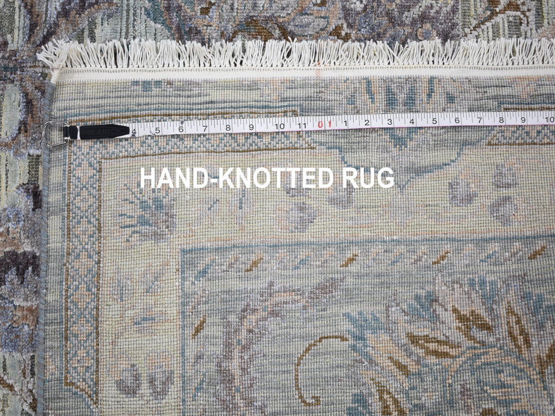 6'0" x 9'1" New Hand Knotted Green Wool & Silk Rectangle Oriental Rug - MOA10259164