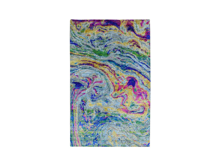 3'0" x 5'0" New Hand Knotted Yellow Wool & Sari Silk Rectangle Oriental Rug - MOA10259167