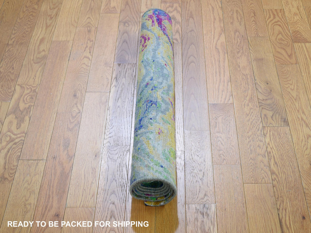 3'0" x 5'0" New Hand Knotted Yellow Wool & Sari Silk Rectangle Oriental Rug - MOA10259167