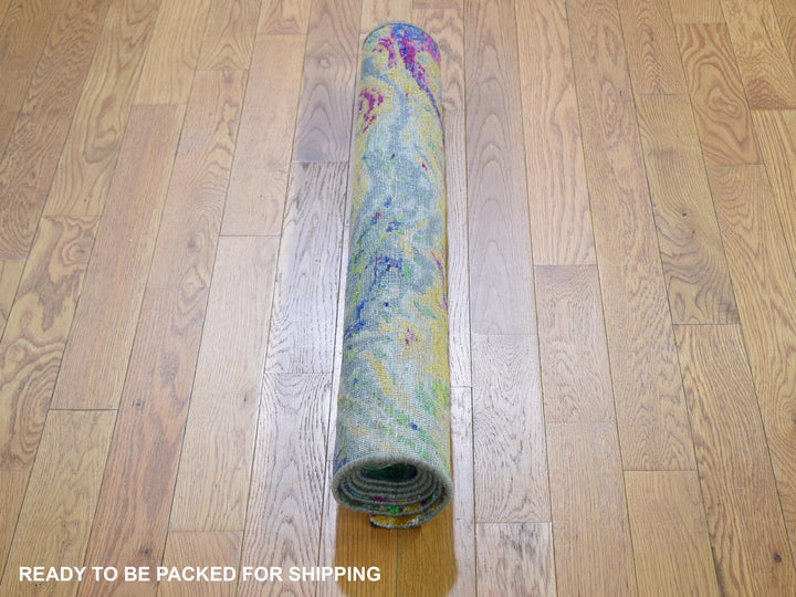 3'0" x 5'0" New Hand Knotted Yellow Wool & Sari Silk Rectangle Oriental Rug - MOA10259167