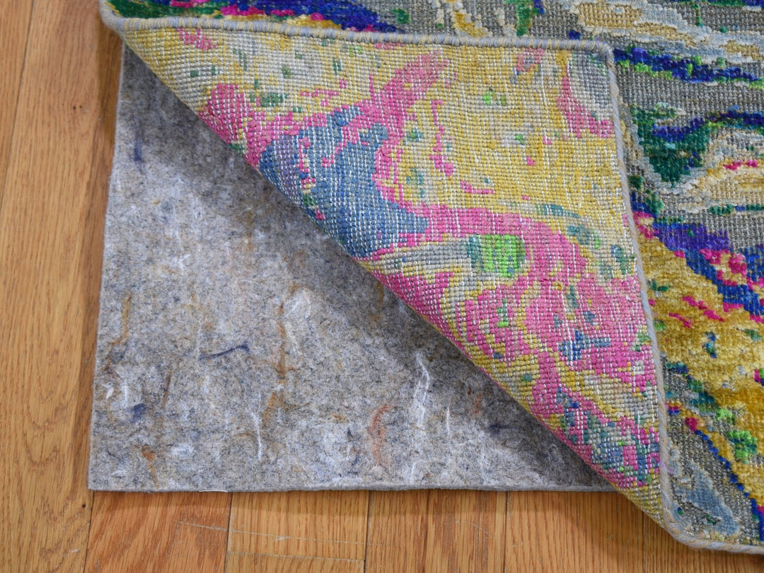 2'0" x 3'0" New Hand Knotted Grey Wool & Sari Silk Rectangle Oriental Rug - MOA10259170