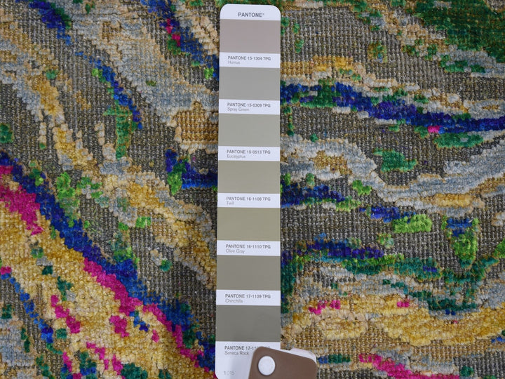 2'0" x 3'0" New Hand Knotted Grey Wool & Sari Silk Rectangle Oriental Rug - MOA10259170