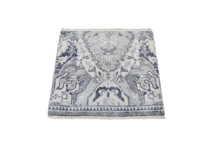 2'0" x 2'0" New Hand Knotted Ivory Wool & Silk Rectangle Oriental Rug - MOA10259184