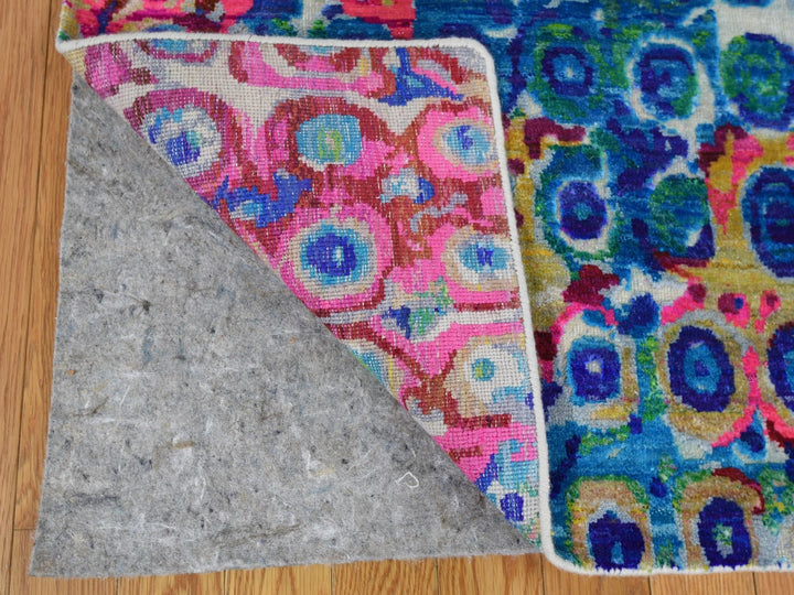 9'0" x 12'0" New Hand Knotted Blue Wool & Sari Silk Rectangle Oriental Rug - MOA10259252