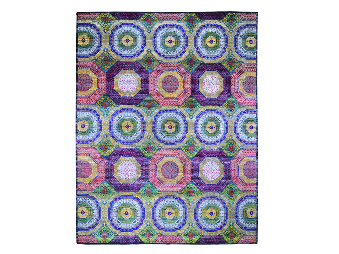 12'0" x 15'3" New Hand Knotted Yellow Wool & Sari Silk Rectangle Oriental Rug - MOA10259263