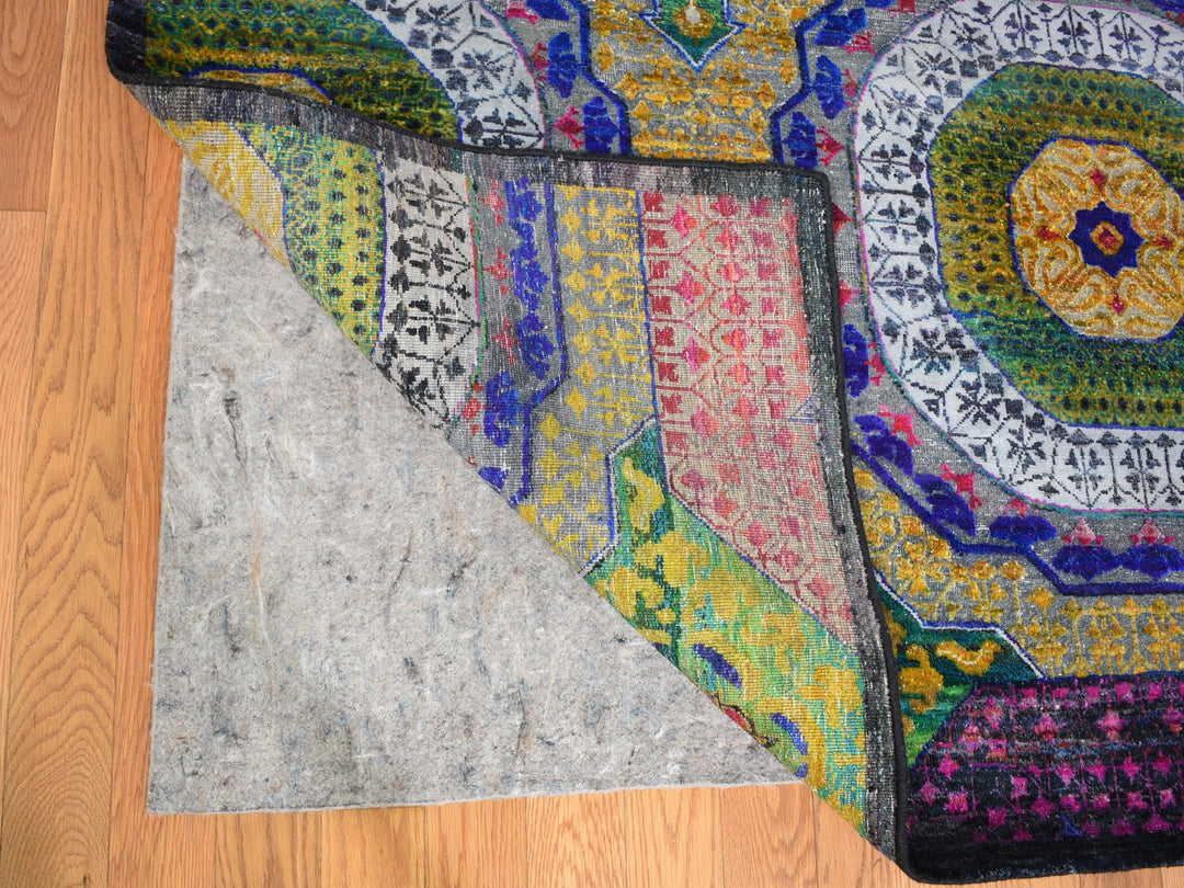 12'0" x 15'3" New Hand Knotted Yellow Wool & Sari Silk Rectangle Oriental Rug - MOA10259263