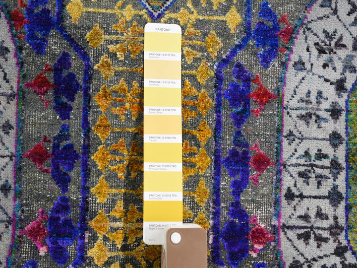 12'0" x 15'3" New Hand Knotted Yellow Wool & Sari Silk Rectangle Oriental Rug - MOA10259263