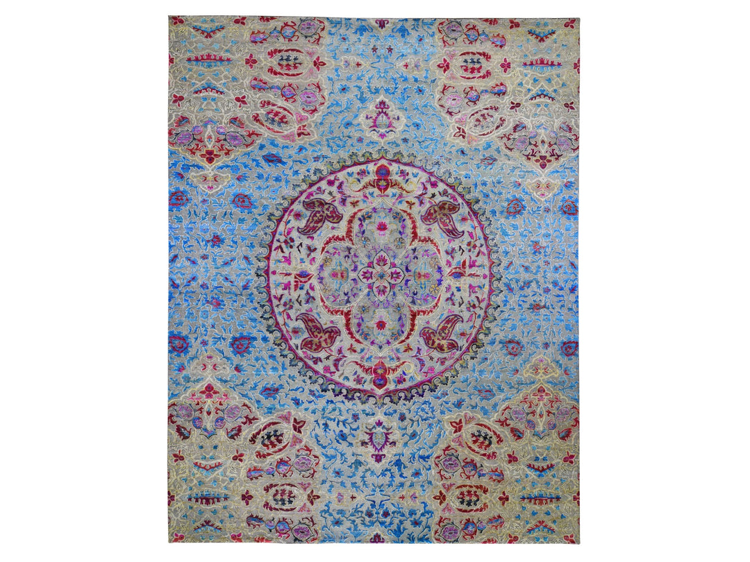 11'10" x 15'0" New Hand Knotted Grey Wool & Sari Silk Rectangle Oriental Rug - MOA10259264