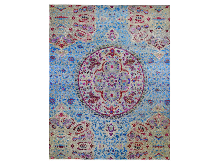 11'10" x 15'0" New Hand Knotted Grey Wool & Sari Silk Rectangle Oriental Rug - MOA10259264