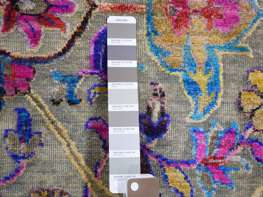 11'10" x 15'0" New Hand Knotted Grey Wool & Sari Silk Rectangle Oriental Rug - MOA10259264