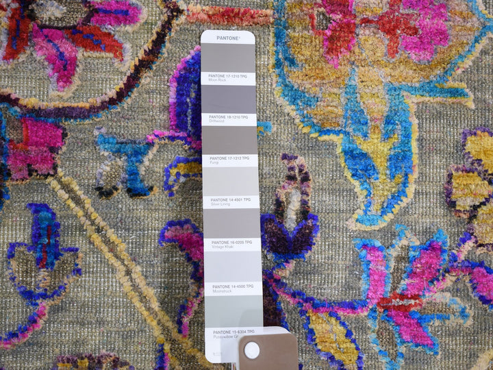 11'10" x 15'0" New Hand Knotted Grey Wool & Sari Silk Rectangle Oriental Rug - MOA10259264