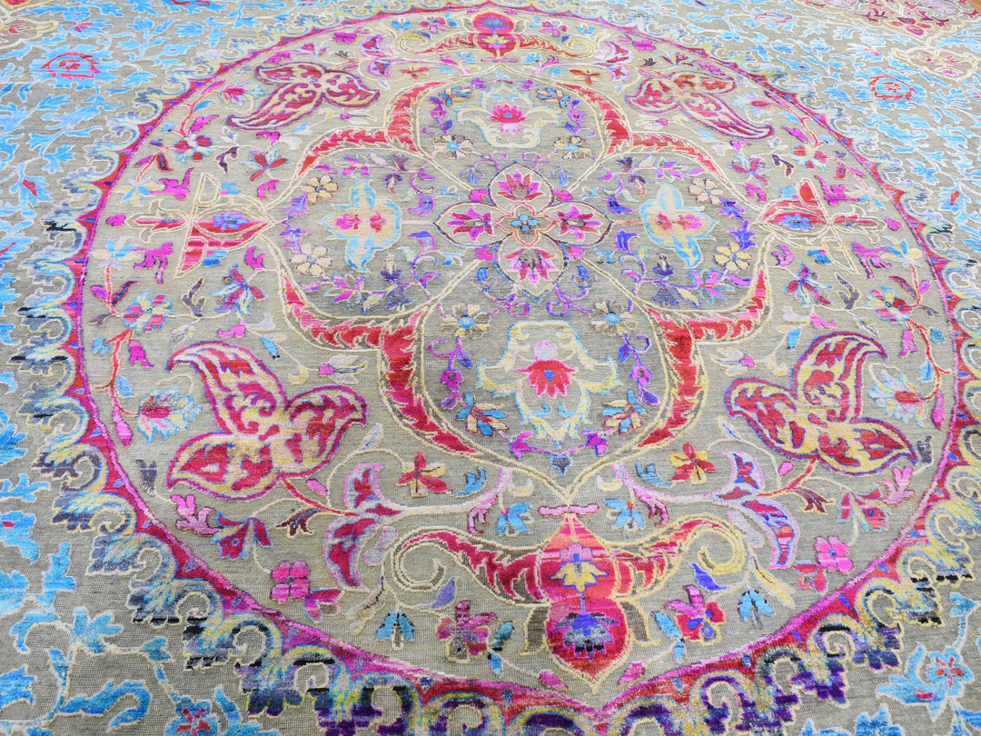 11'10" x 15'0" New Hand Knotted Grey Wool & Sari Silk Rectangle Oriental Rug - MOA10259264