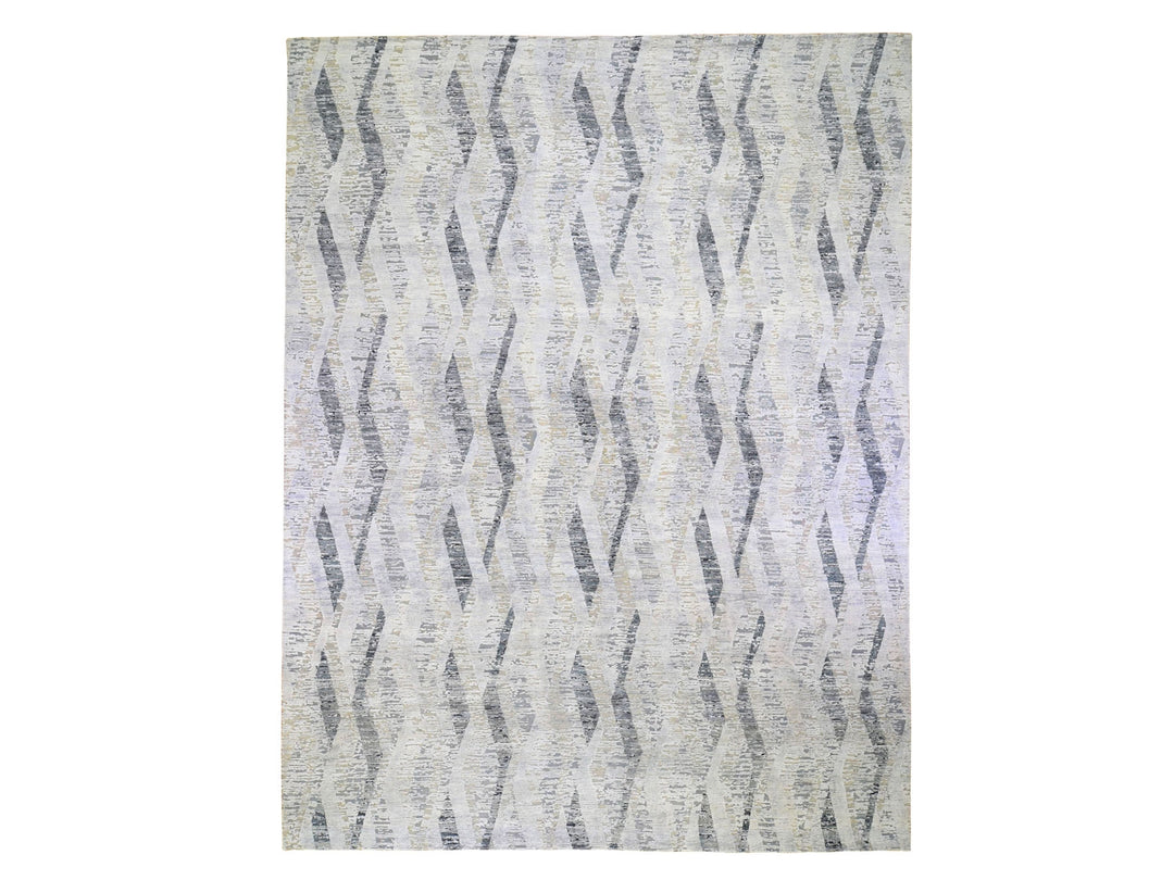 11'10" x 15'2" New Hand Knotted Ivory Wool & Silk Rectangle Oriental Rug - MOA10259268