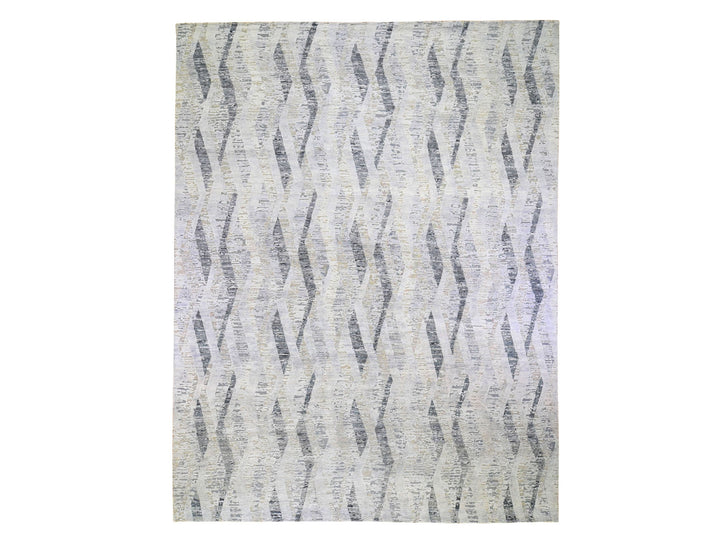 11'10" x 15'2" New Hand Knotted Ivory Wool & Silk Rectangle Oriental Rug - MOA10259268