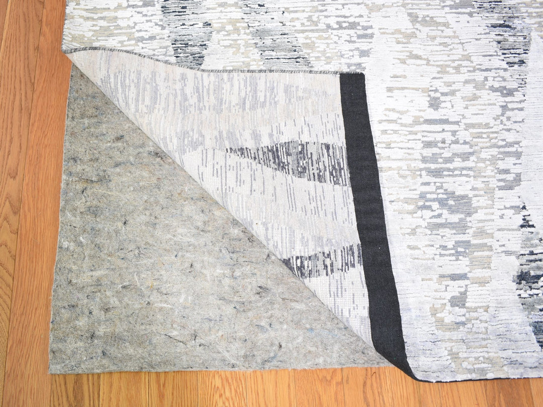 11'10" x 15'2" New Hand Knotted Ivory Wool & Silk Rectangle Oriental Rug - MOA10259268