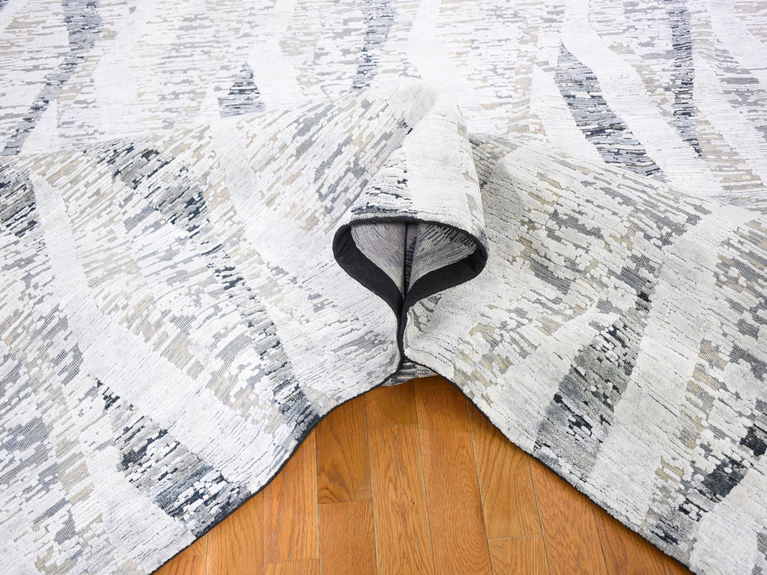 11'10" x 15'2" New Hand Knotted Ivory Wool & Silk Rectangle Oriental Rug - MOA10259268