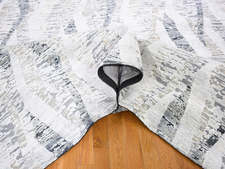 11'10" x 15'2" New Hand Knotted Ivory Wool & Silk Rectangle Oriental Rug - MOA10259268