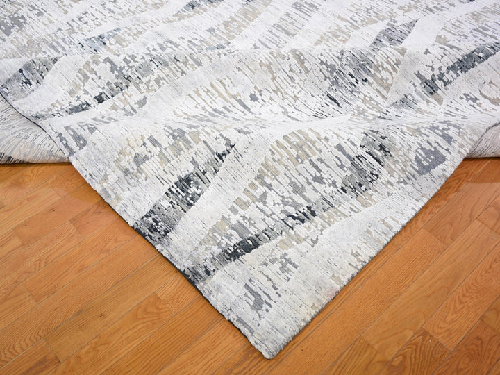 11'10" x 15'2" New Hand Knotted Ivory Wool & Silk Rectangle Oriental Rug - MOA10259268