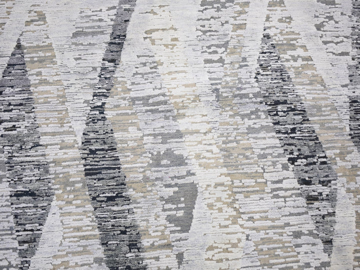 11'10" x 15'2" New Hand Knotted Ivory Wool & Silk Rectangle Oriental Rug - MOA10259268