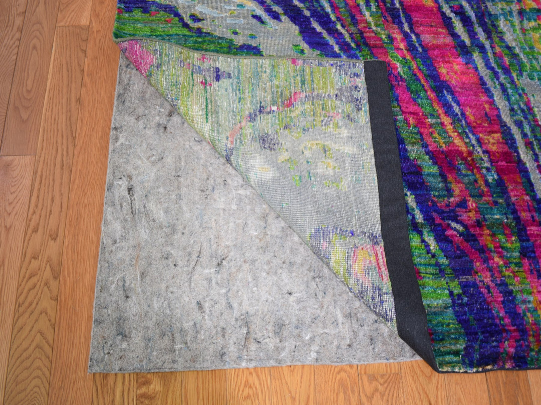 11'7" x 14'5" New Hand Knotted Yellow Wool & Silk Rectangle Oriental Rug - MOA10259270