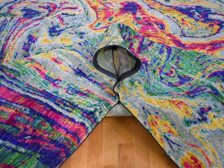 11'7" x 14'5" New Hand Knotted Yellow Wool & Silk Rectangle Oriental Rug - MOA10259270