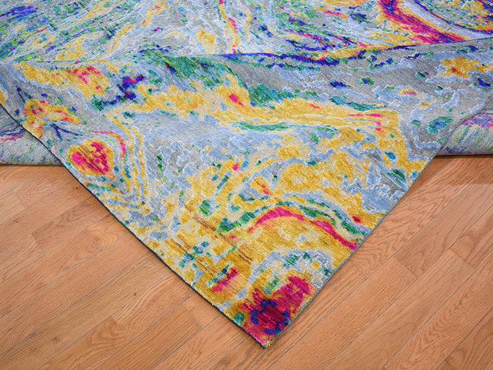 11'7" x 14'5" New Hand Knotted Yellow Wool & Silk Rectangle Oriental Rug - MOA10259270