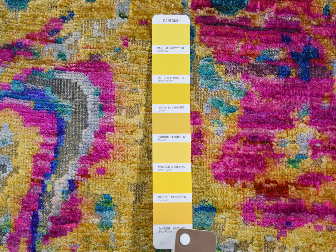 11'7" x 14'5" New Hand Knotted Yellow Wool & Silk Rectangle Oriental Rug - MOA10259270