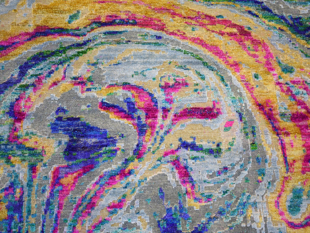 11'7" x 14'5" New Hand Knotted Yellow Wool & Silk Rectangle Oriental Rug - MOA10259270