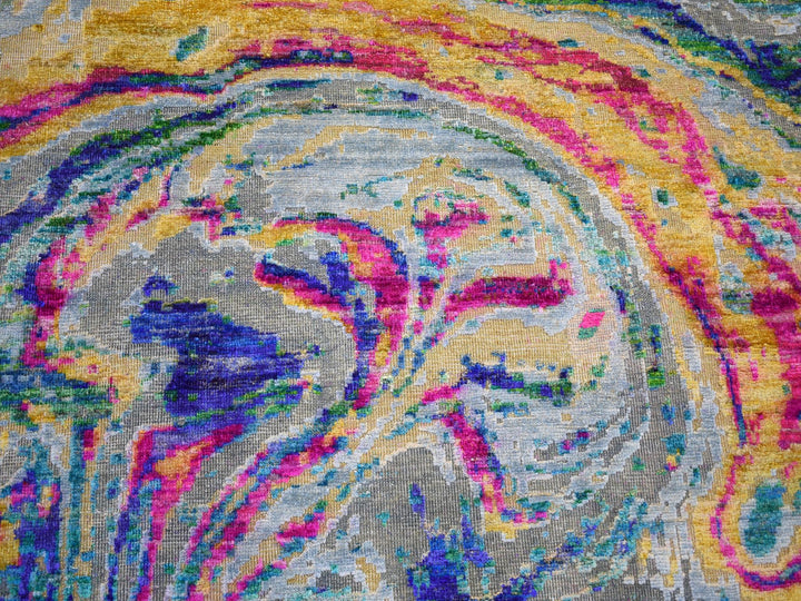 11'7" x 14'5" New Hand Knotted Yellow Wool & Silk Rectangle Oriental Rug - MOA10259270