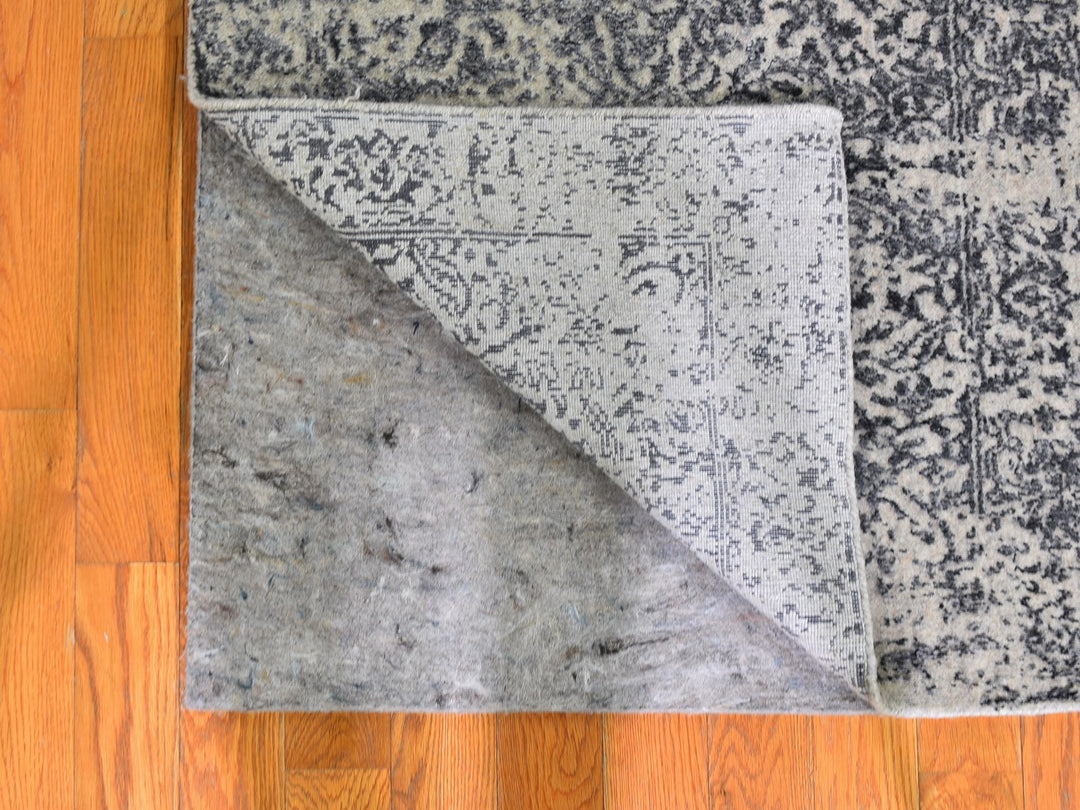 2'5" x 10'1" New Hand Loomed Grey Wool & Silk Runner Oriental Rug - MOA10259360