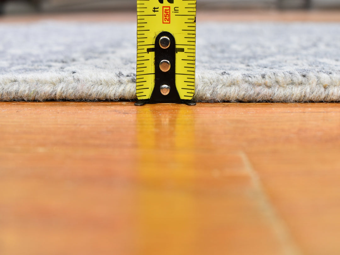 2'5" x 10'1" New Hand Loomed Grey Wool & Silk Runner Oriental Rug - MOA10259360