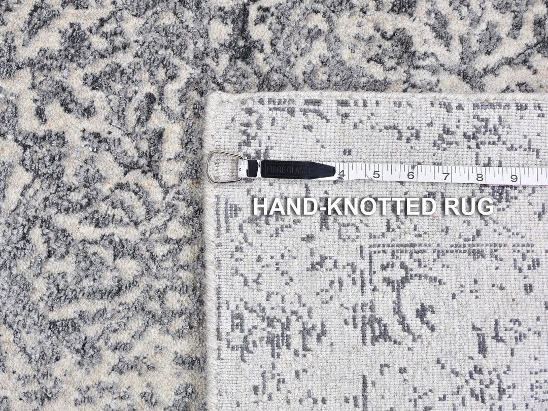 2'5" x 10'1" New Hand Loomed Grey Wool & Silk Runner Oriental Rug - MOA10259360