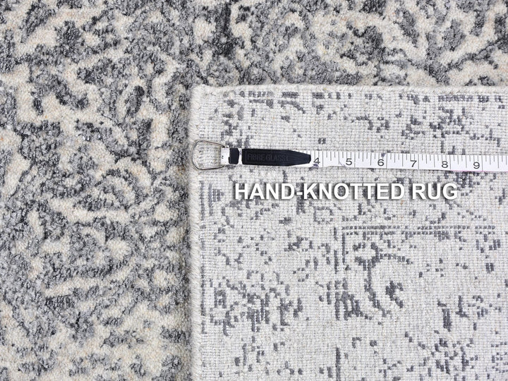 2'5" x 10'1" New Hand Loomed Grey Wool & Silk Runner Oriental Rug - MOA10259360