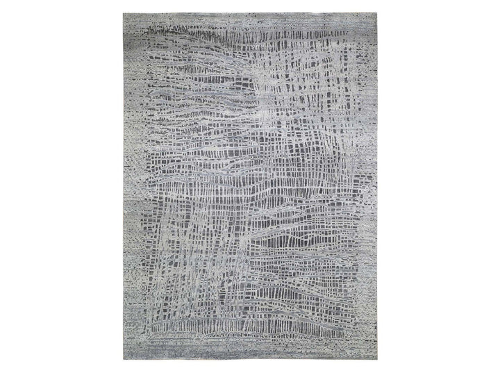 9'0" x 12'1" New Hand Knotted Grey Wool & Silk Rectangle Oriental Rug - MOA10259369