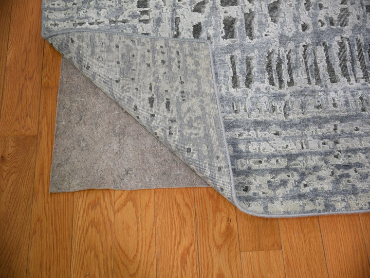 9'0" x 12'1" New Hand Knotted Grey Wool & Silk Rectangle Oriental Rug - MOA10259369