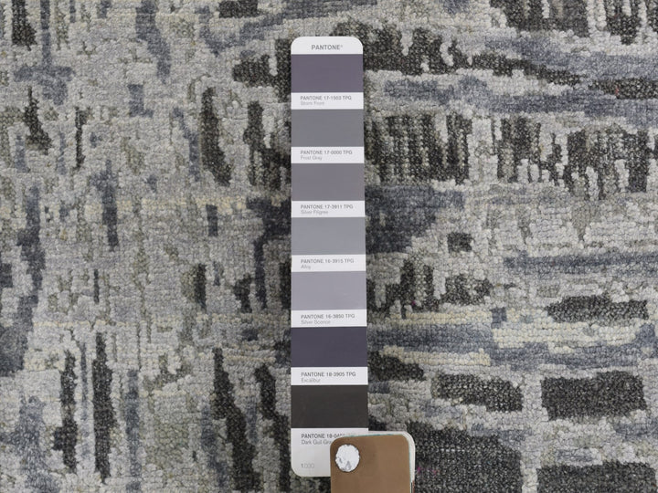 9'0" x 12'1" New Hand Knotted Grey Wool & Silk Rectangle Oriental Rug - MOA10259369