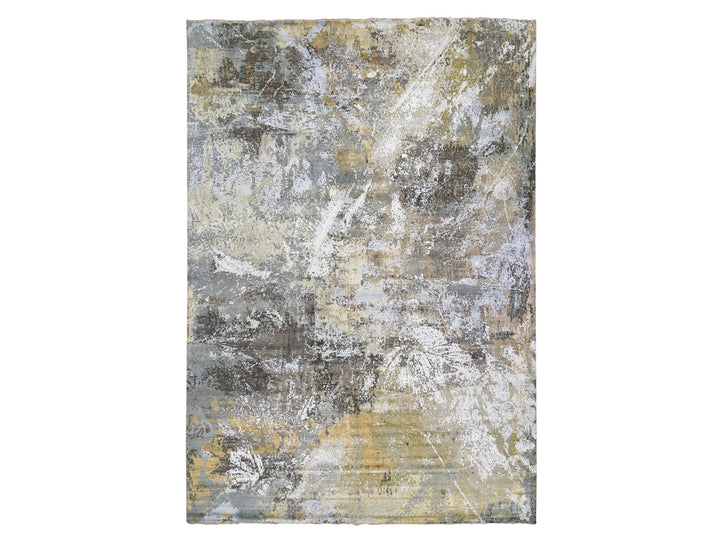 12'0" x 18'2" New Hand Knotted Grey Wool & Silk Rectangle Oriental Rug - MOA10259438