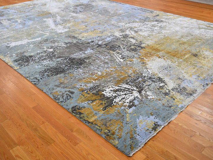 12'0" x 18'2" New Hand Knotted Grey Wool & Silk Rectangle Oriental Rug - MOA10259438