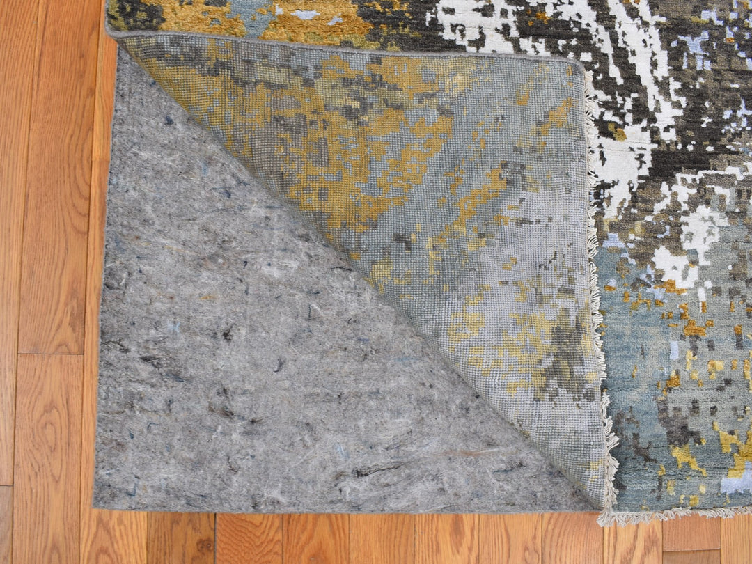 12'0" x 18'2" New Hand Knotted Grey Wool & Silk Rectangle Oriental Rug - MOA10259438