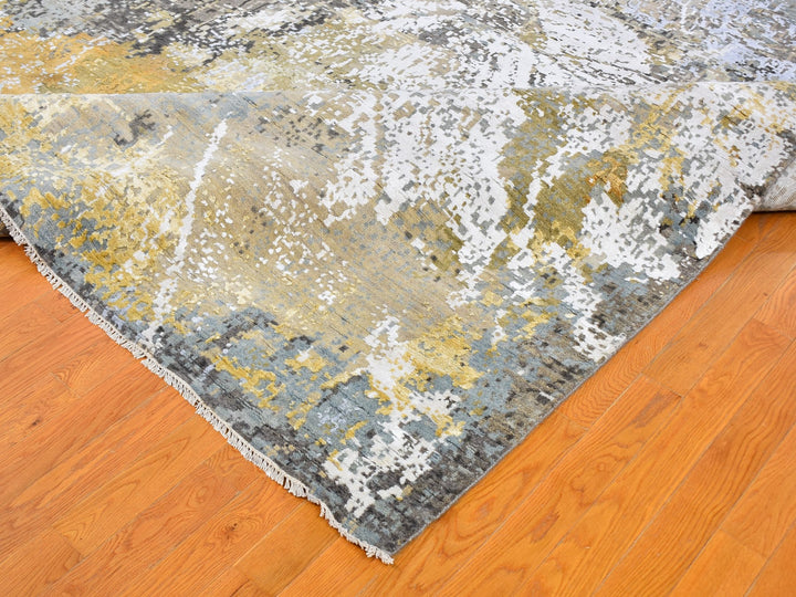 12'0" x 18'2" New Hand Knotted Grey Wool & Silk Rectangle Oriental Rug - MOA10259438