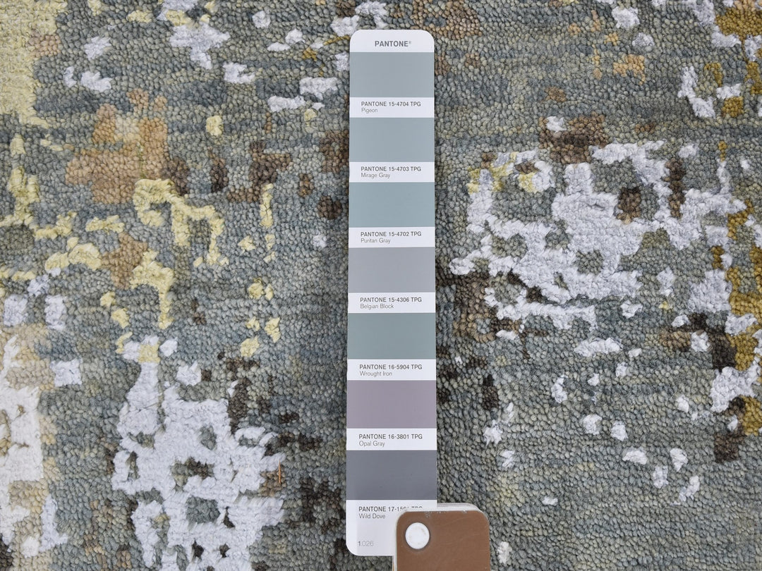 12'0" x 18'2" New Hand Knotted Grey Wool & Silk Rectangle Oriental Rug - MOA10259438