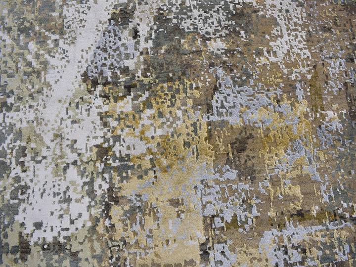 12'0" x 18'2" New Hand Knotted Grey Wool & Silk Rectangle Oriental Rug - MOA10259438