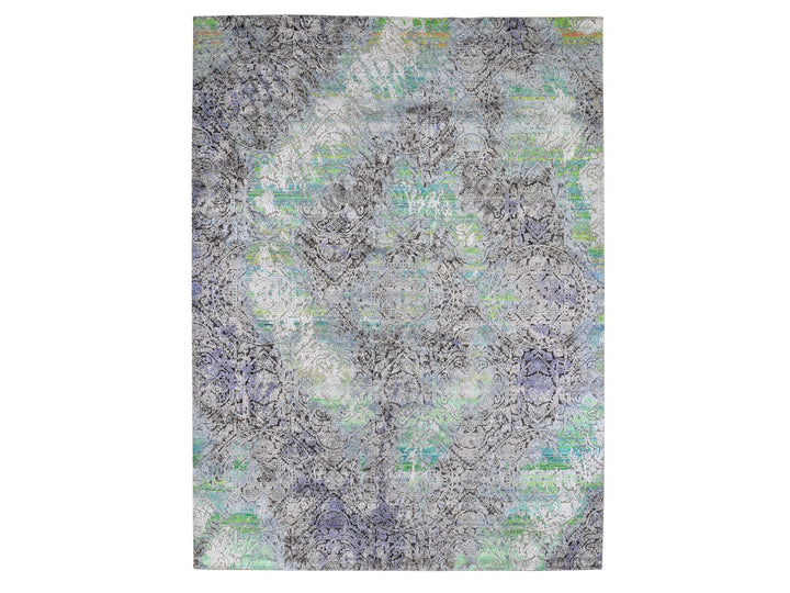 9'0" x 12'6" New Hand Knotted Green Wool Rectangle Oriental Rug - MOA10259459