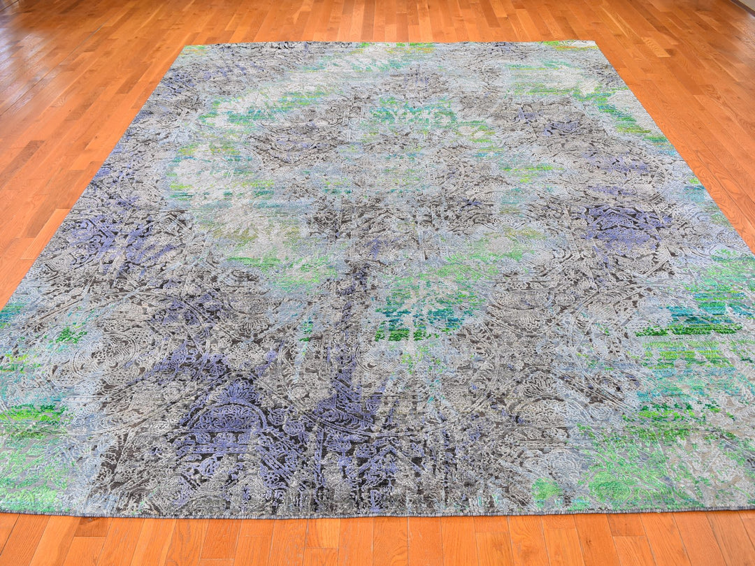 9'0" x 12'6" New Hand Knotted Green Wool Rectangle Oriental Rug - MOA10259459