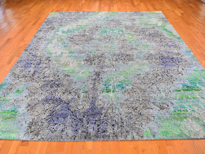 9'0" x 12'6" New Hand Knotted Green Wool Rectangle Oriental Rug - MOA10259459