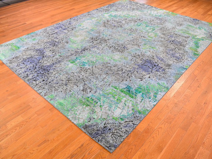 9'0" x 12'6" New Hand Knotted Green Wool Rectangle Oriental Rug - MOA10259459