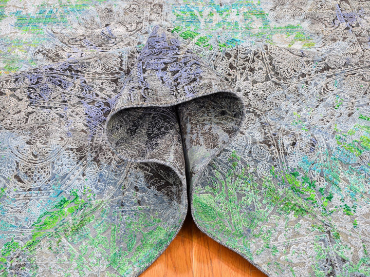 9'0" x 12'6" New Hand Knotted Green Wool Rectangle Oriental Rug - MOA10259459